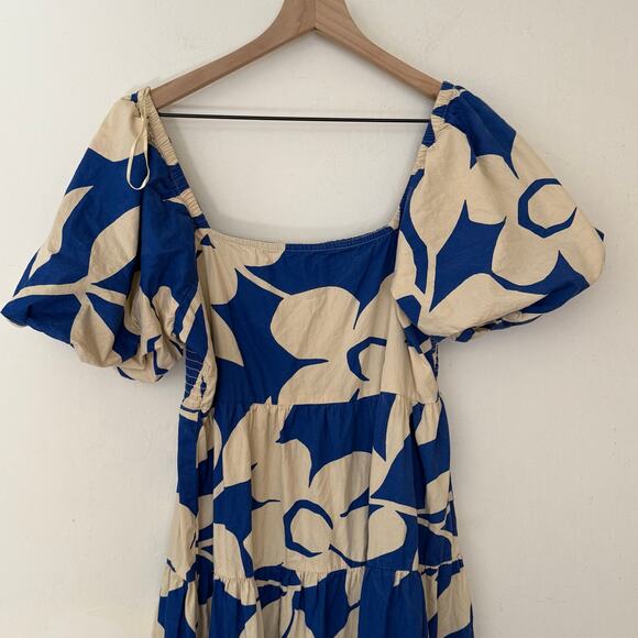 Meadow Rhode Cottagecore Dress Size XL Blue Floral Puff Sleeve Maxi Cotton - Picture 10 of 12
